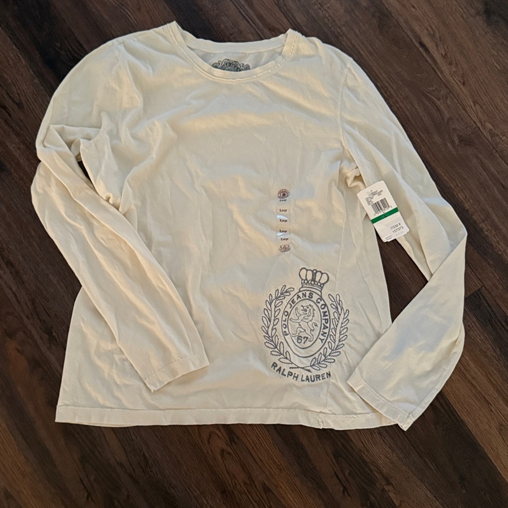 Polo Jeans Ralph Lauren Ivory Emblem Long Sleeve Top vintage size L